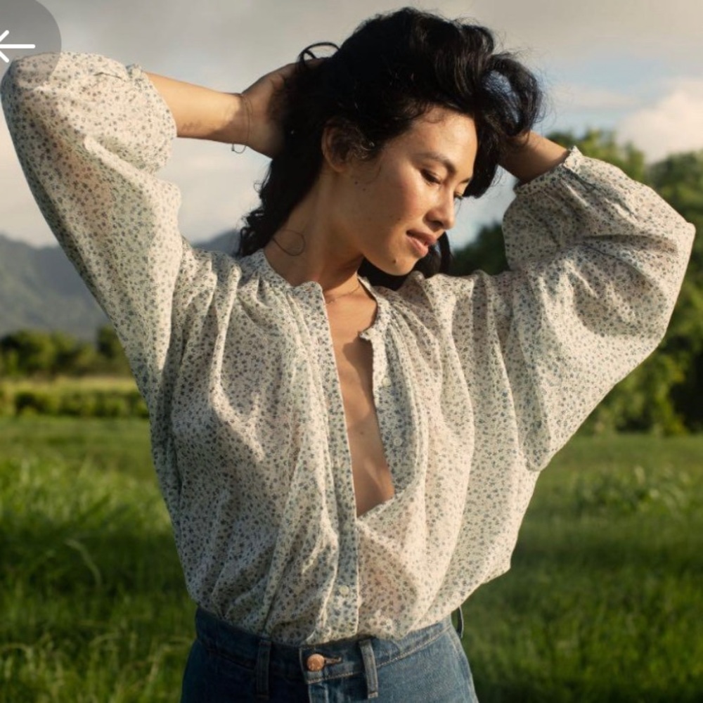 Doen Jane blouse in baby blue Kate floral XS